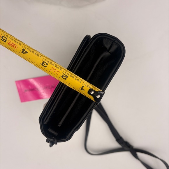 Betsey Johnson XOSYBIL Black Faux Leather Crossbody Bag White Heart Studs - Picture 9 of 11